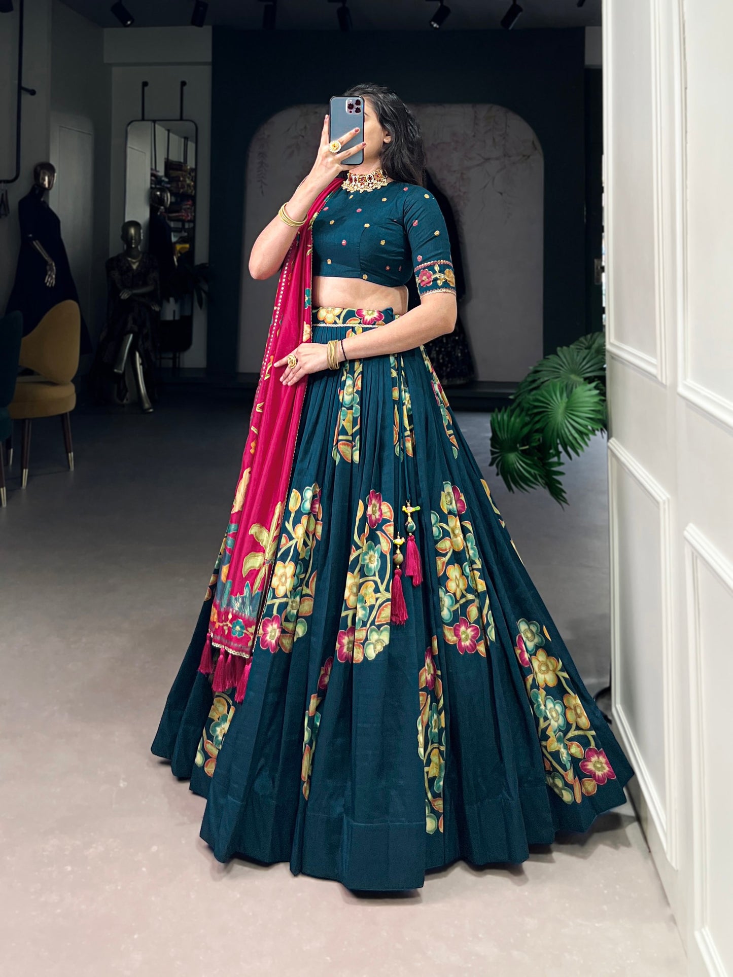 Magnificent Tussar Silk Printed Foil Worked Lehenga Choli