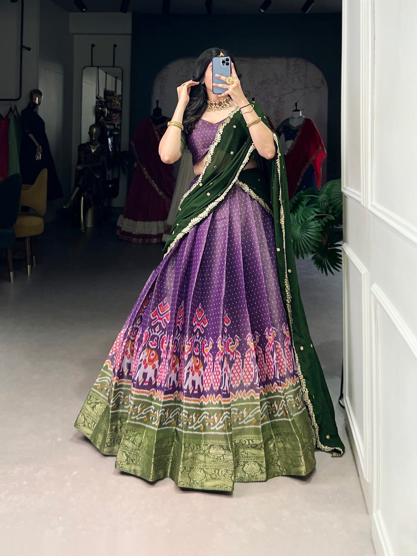 Ravishing Kanchipuram Silk Printed Weaving Worked Lehenga Choli