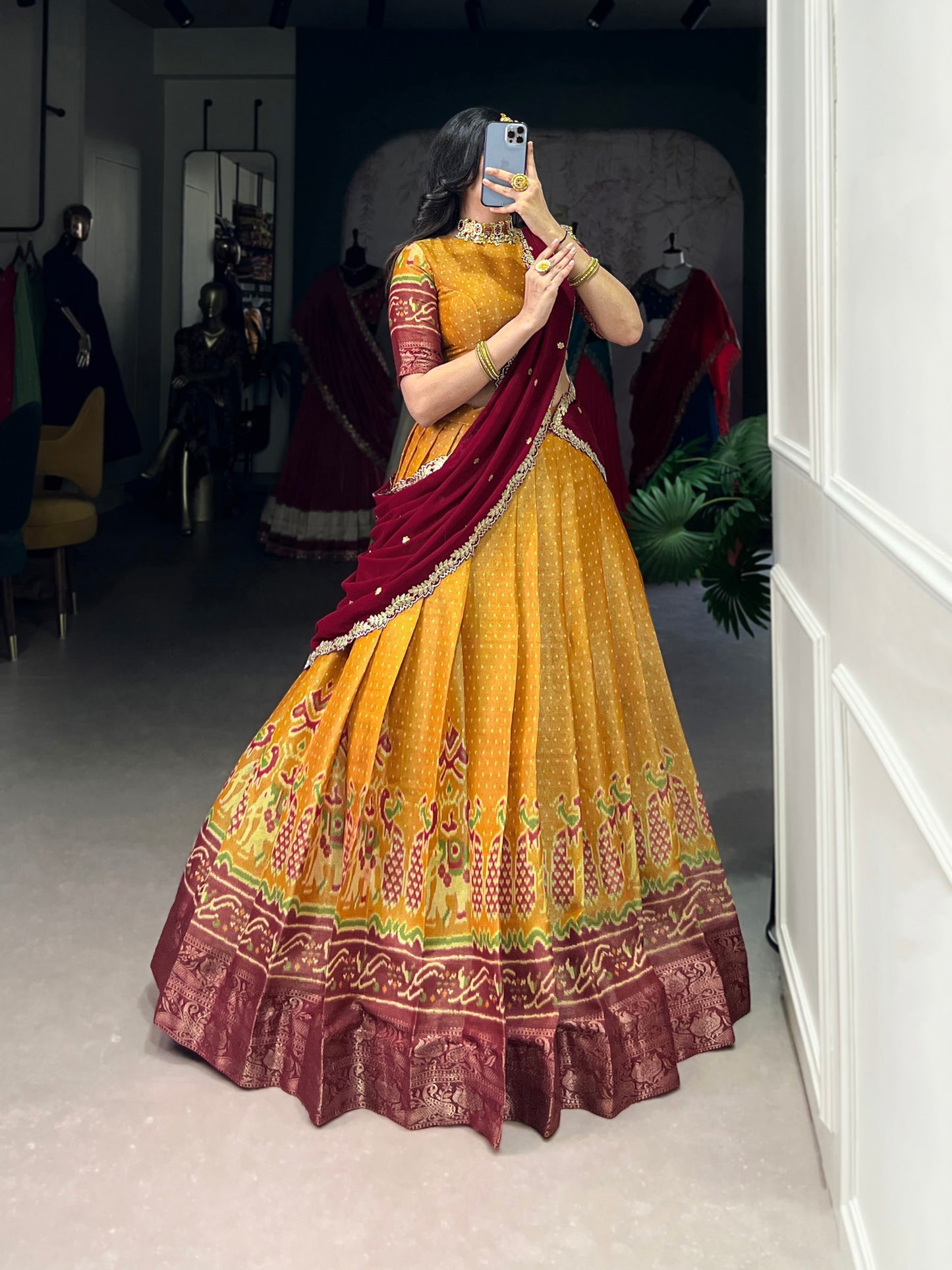 Ravishing Kanchipuram Silk Printed Weaving Worked Lehenga Choli