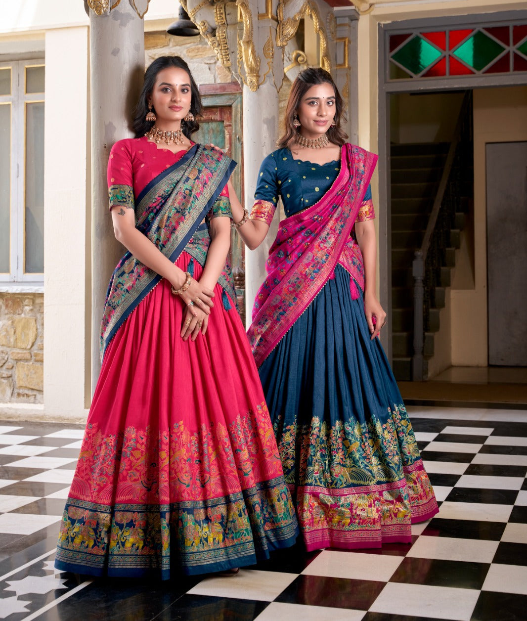 Stunning Tussar Silk Printed Foil Worked Lehenga Choli Set