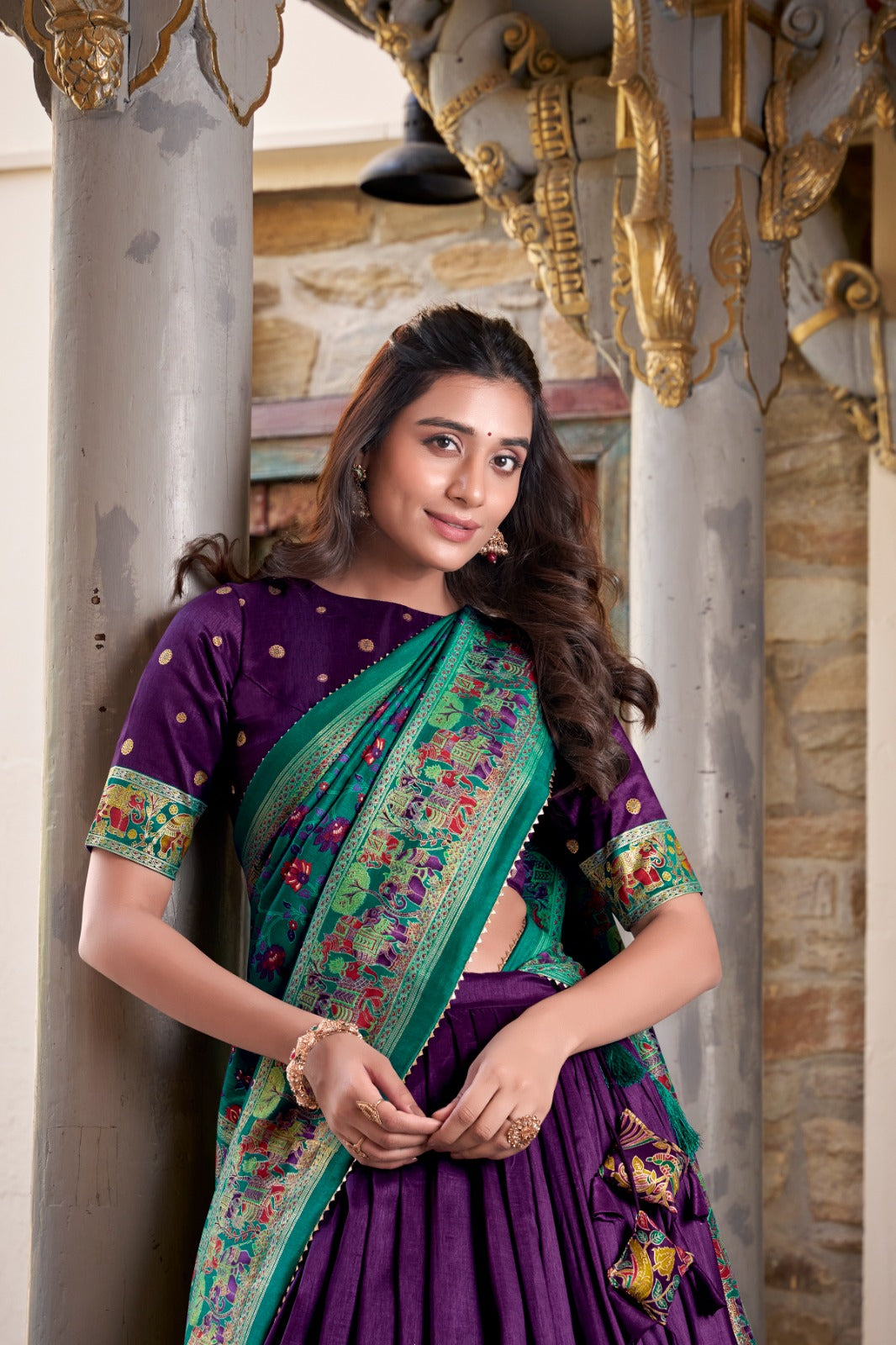 Stunning Tussar Silk Printed Foil Worked Lehenga Choli Set