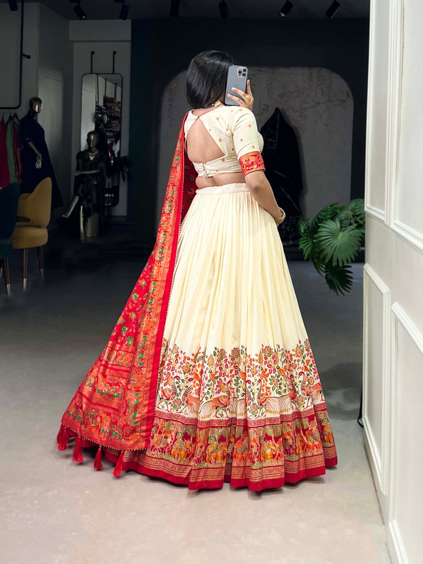 Stunning Tussar Silk Printed Foil Worked Lehenga Choli Set