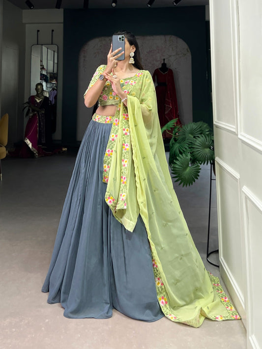 Beaming Georgette Sequins Thread Worked Lehenga Choli Set - Ethnicwish
