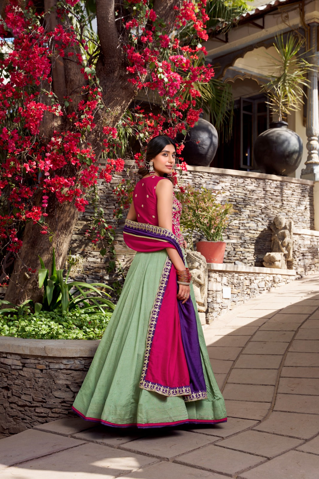 Graceful Vichitra Silk Sequins Thread Worked Lehenga Choli