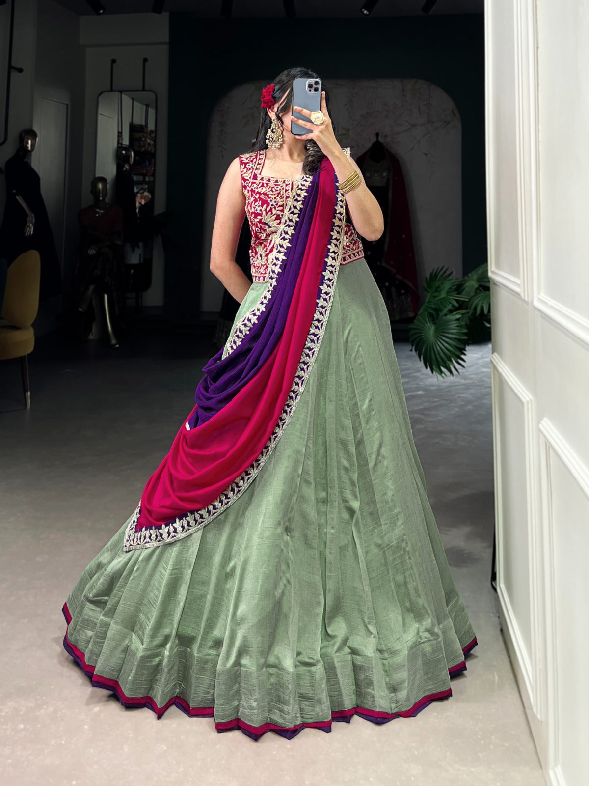 Graceful Vichitra Silk Sequins Thread Worked Lehenga Choli