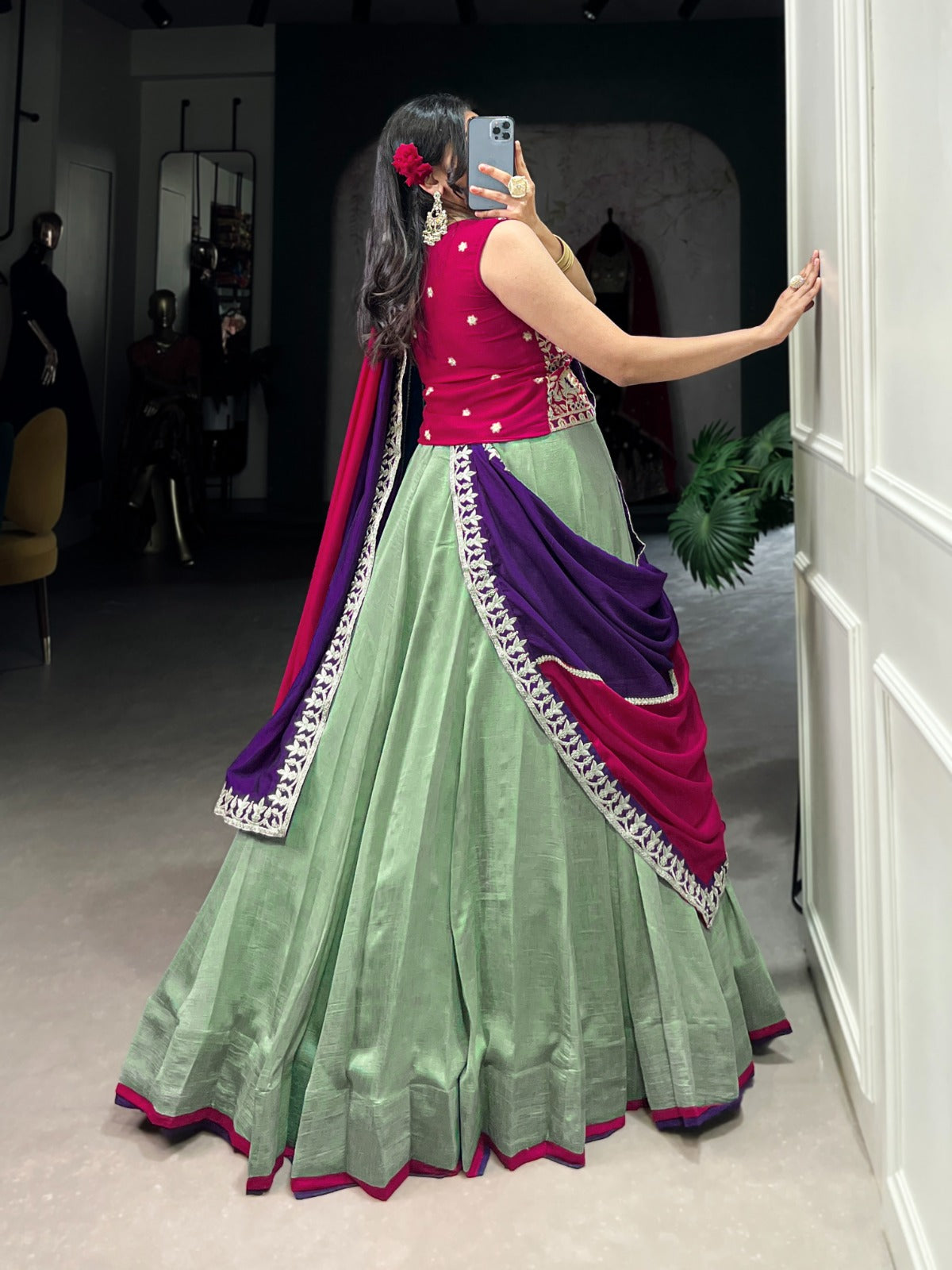 Graceful Vichitra Silk Sequins Thread Worked Lehenga Choli