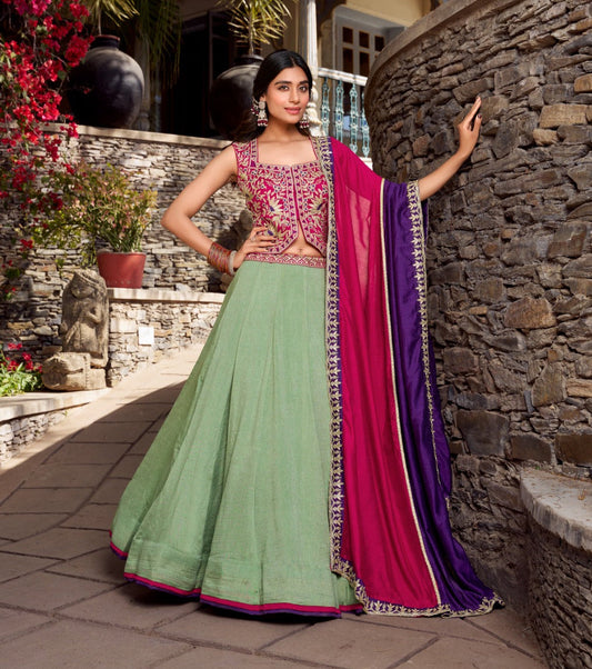 Graceful Vichitra Silk Sequins Thread Worked Lehenga Choli