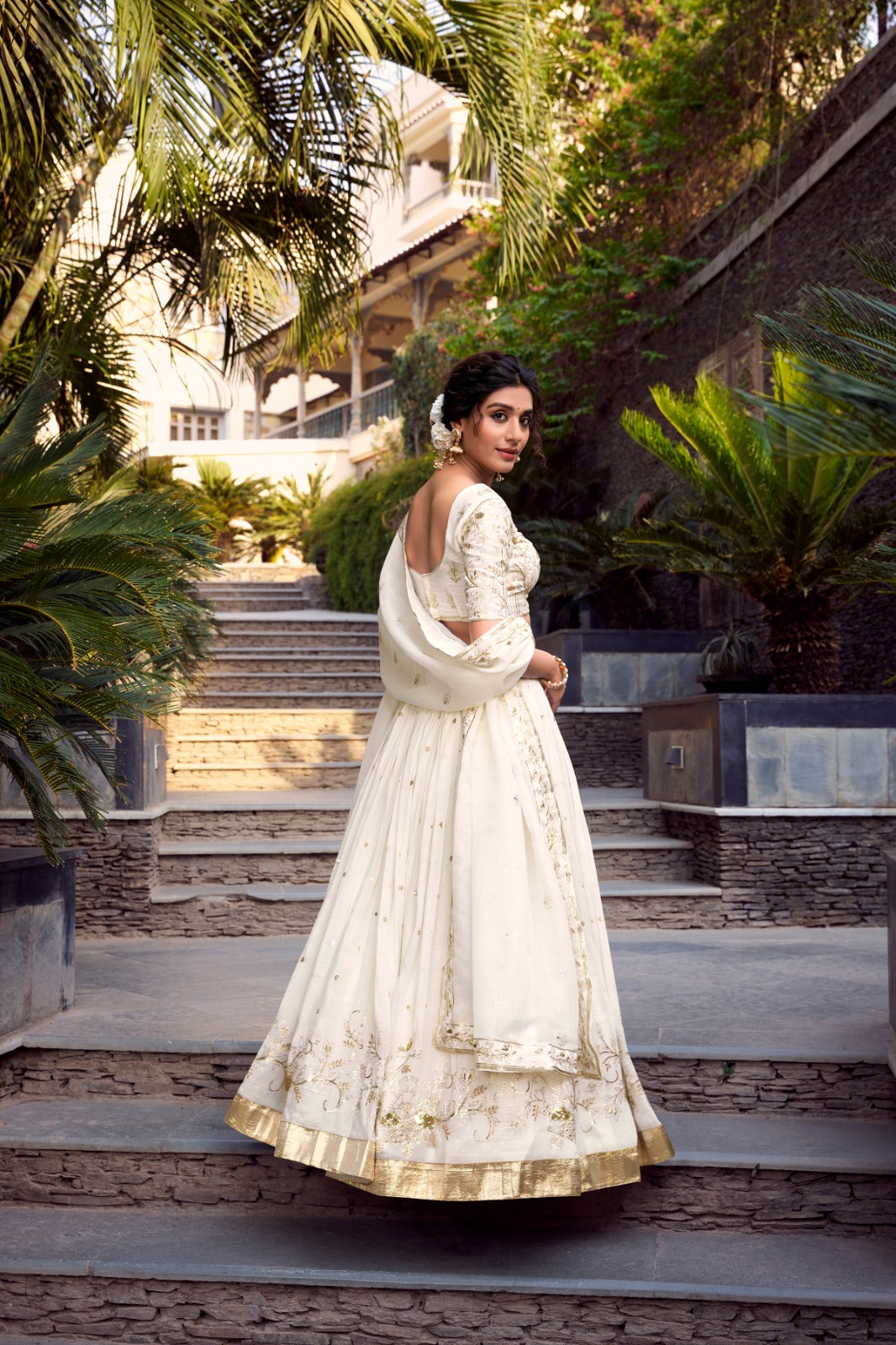 Off White Silver Glossy Sequins Embroidered Lehenga Choli