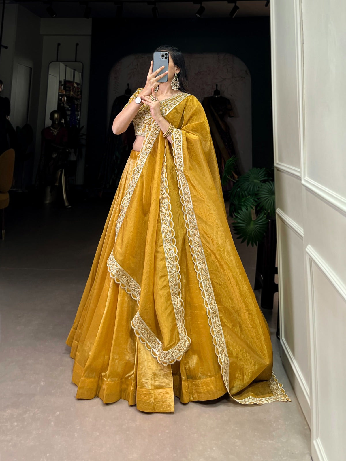 Lovely Mustard Goldie Sequins Thread Worked Lehenga Choli - Ethnicwish
