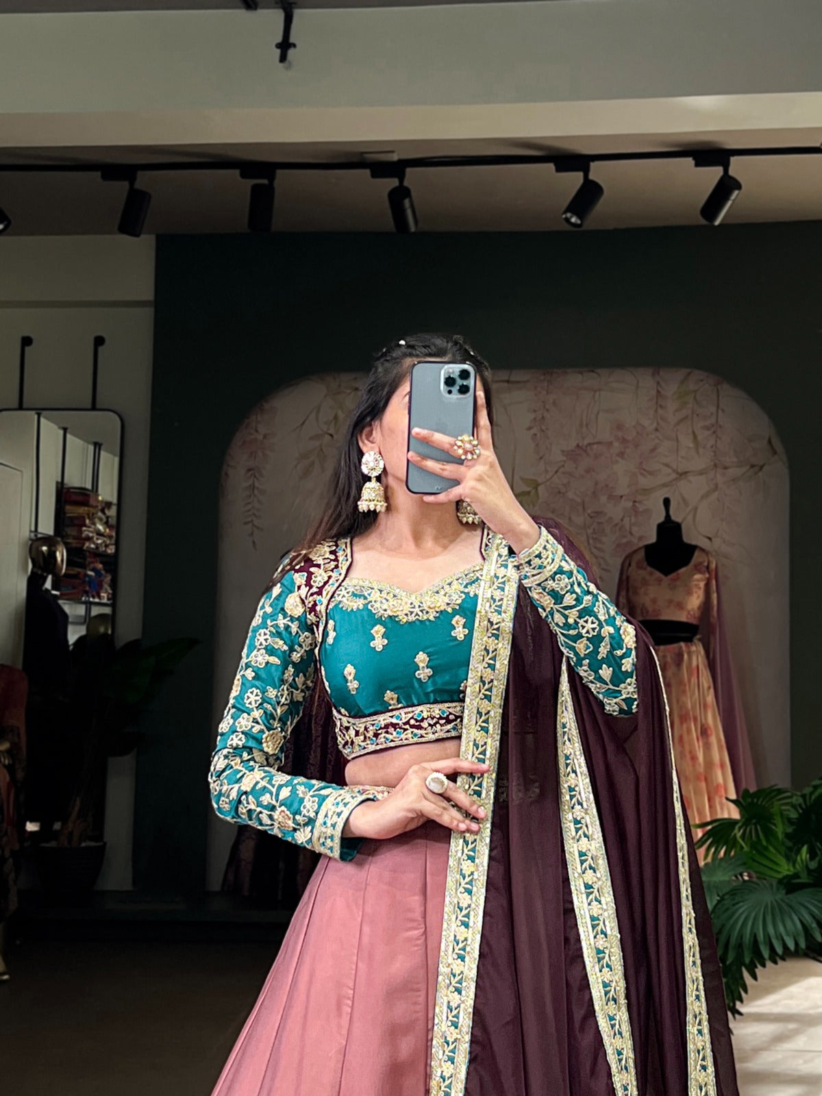 Elegant Moonga Silk Sequins Thread Worked Lehenga Choli - Ethnicwish