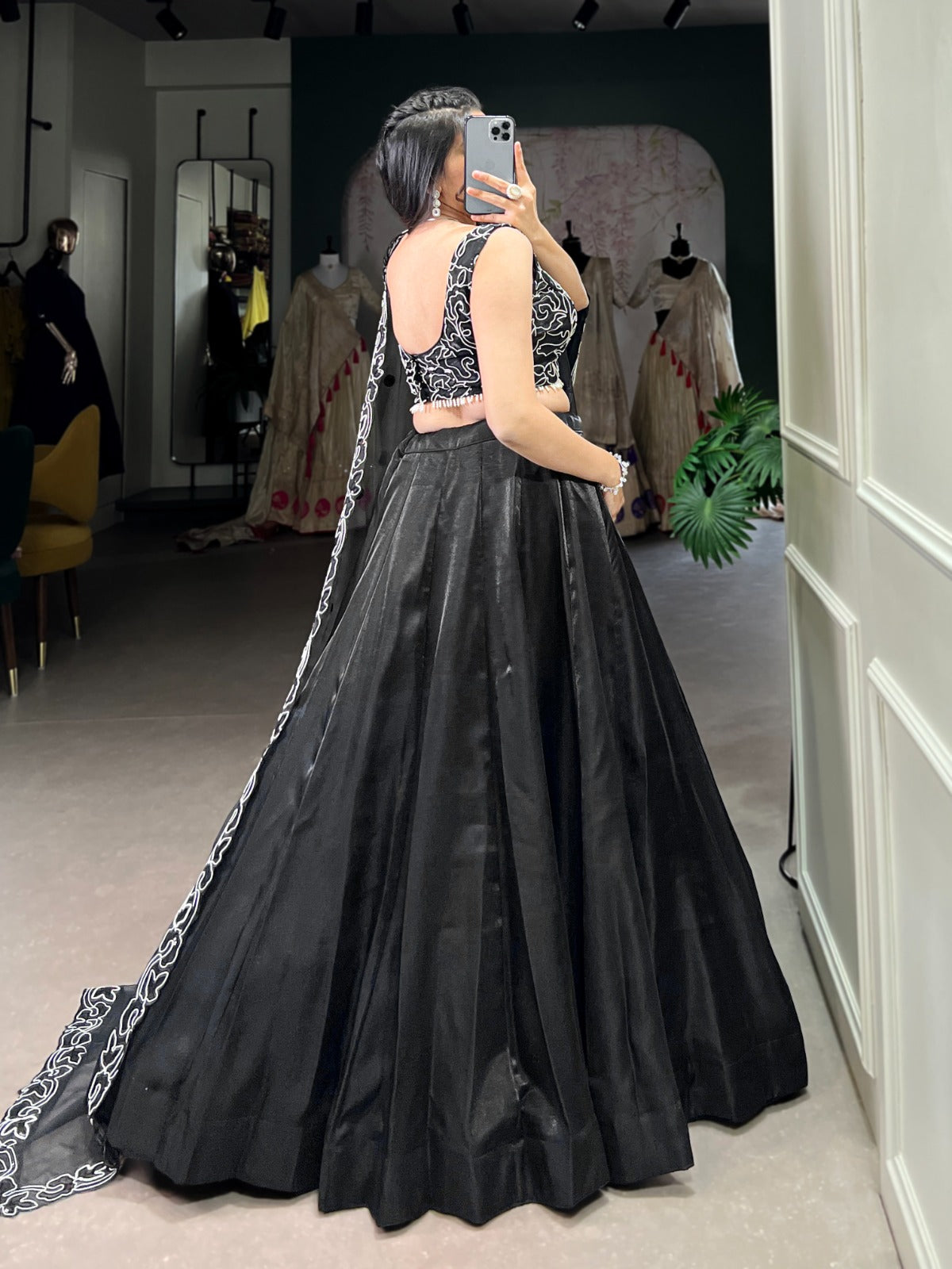 Spellbinding Satin Pearl Cording Sequins Worked Lehenga Set - Ethnicwish