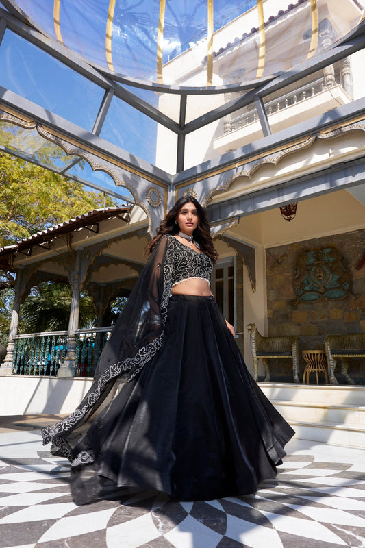Spellbinding Satin Pearl Cording Sequins Worked Lehenga Set