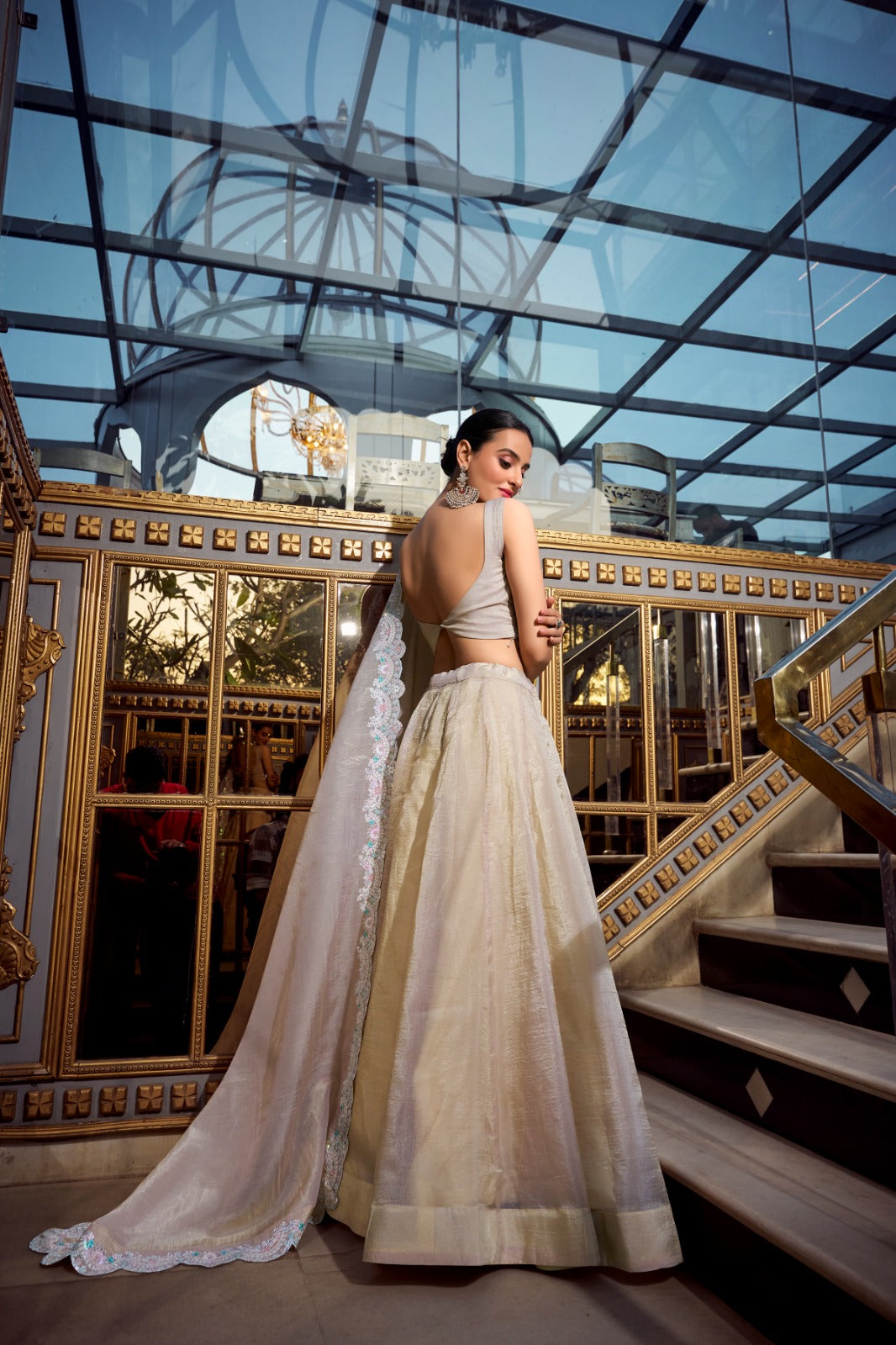 Magnificent Gold Crush Sequins Thread Diamond Worked Lehenga Choli