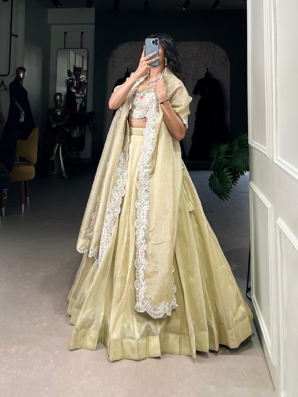 Magnificent Gold Crush Sequins Thread Diamond Worked Lehenga Choli