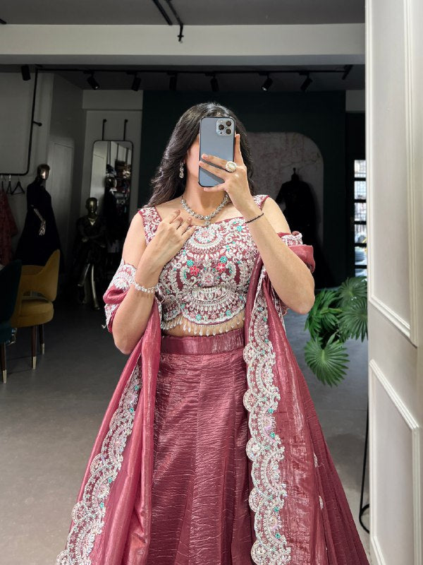 Magnificent Gold Crush Sequins Thread Diamond Worked Lehenga Choli