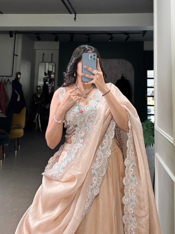 Magnificent Gold Crush Sequins Thread Diamond Worked Lehenga Choli
