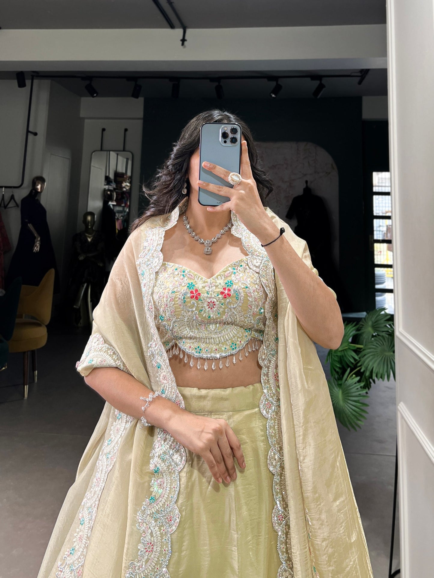 Magnificent Gold Crush Sequins Thread Diamond Worked Lehenga Choli