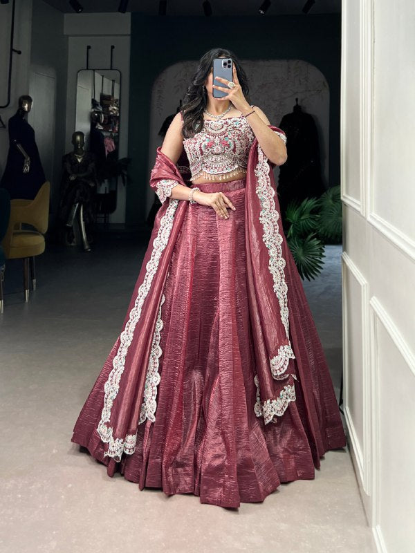 Magnificent Gold Crush Sequins Thread Diamond Worked Lehenga Choli