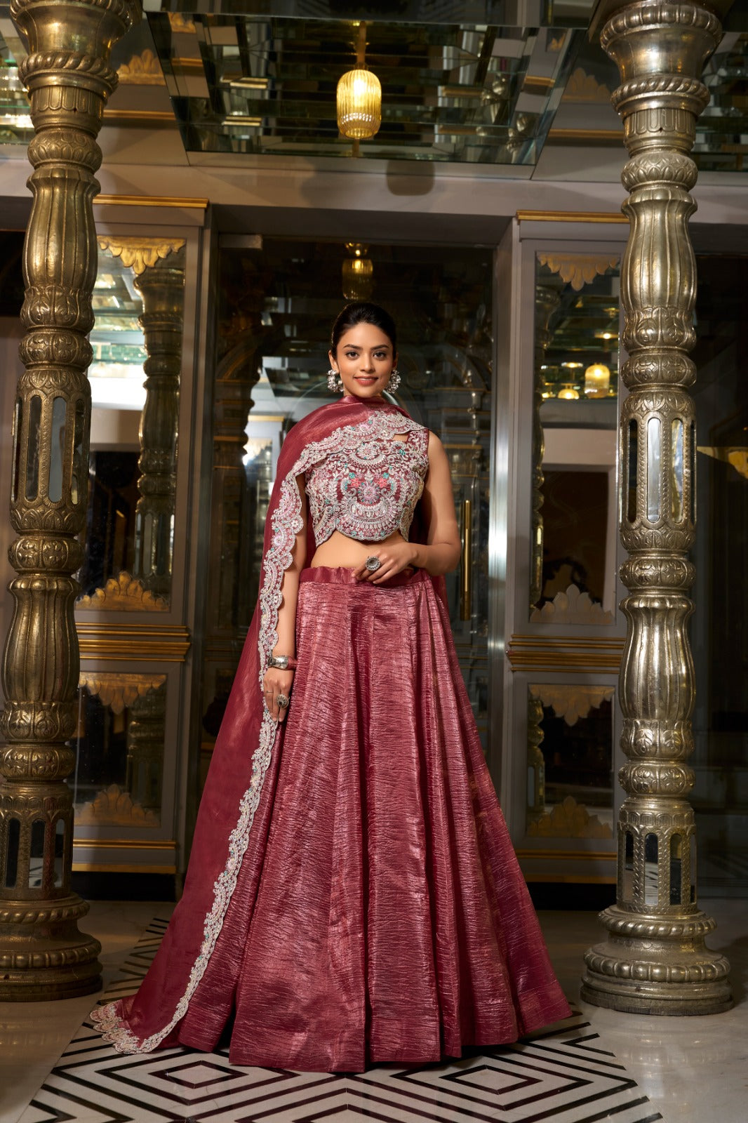 Magnificent Gold Crush Sequins Thread Diamond Worked Lehenga Choli