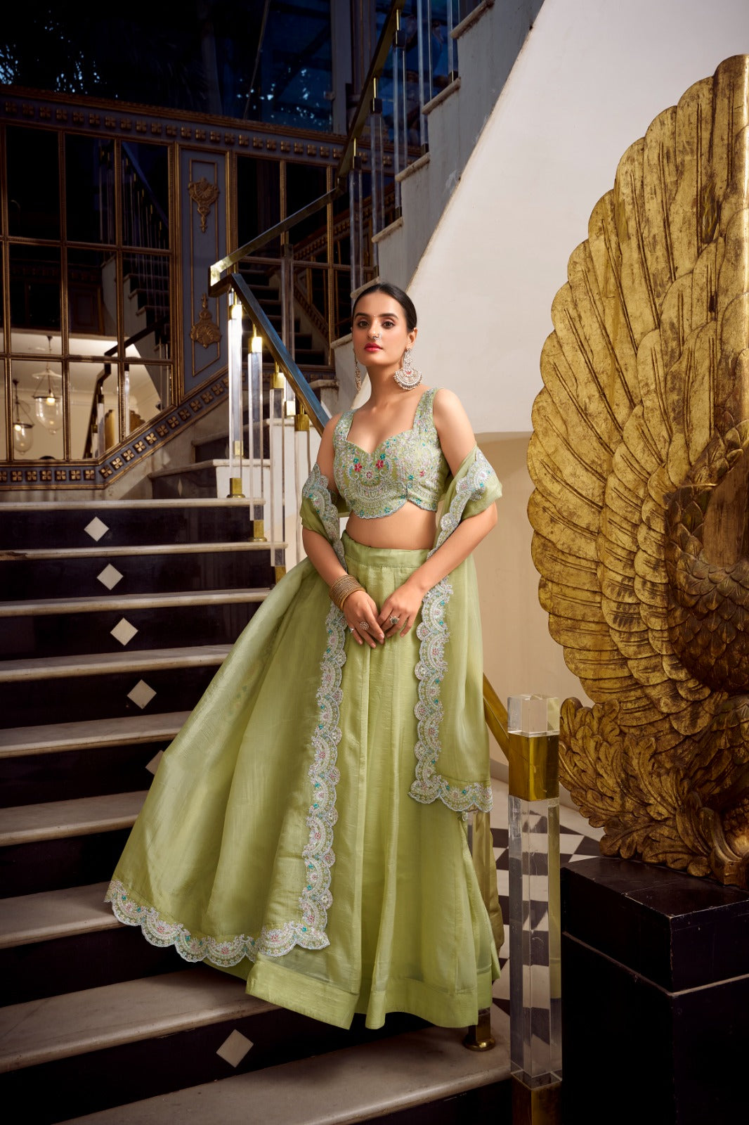 Magnificent Gold Crush Sequins Thread Diamond Worked Lehenga Choli