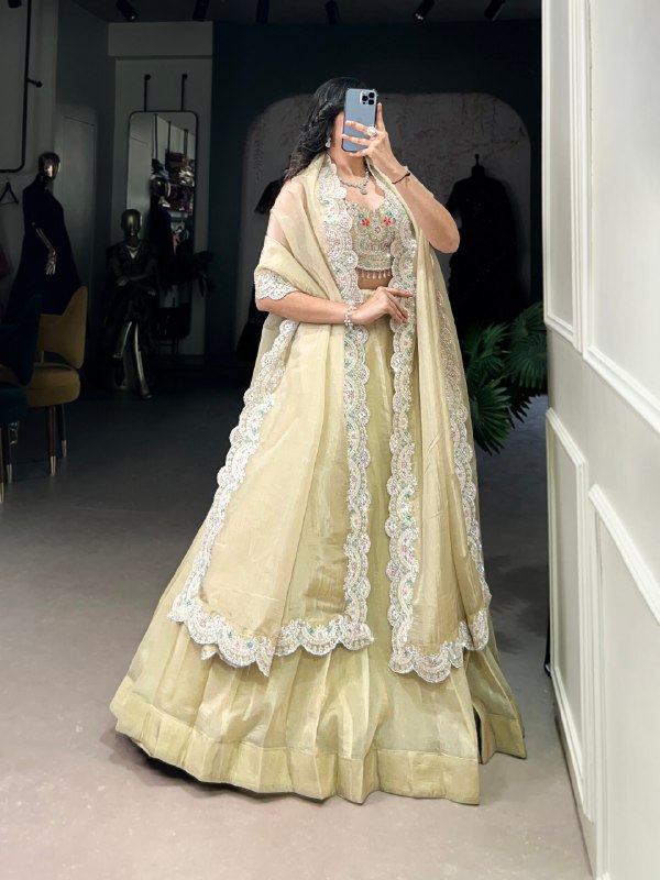 Magnificent Gold Crush Sequins Thread Diamond Worked Lehenga Choli