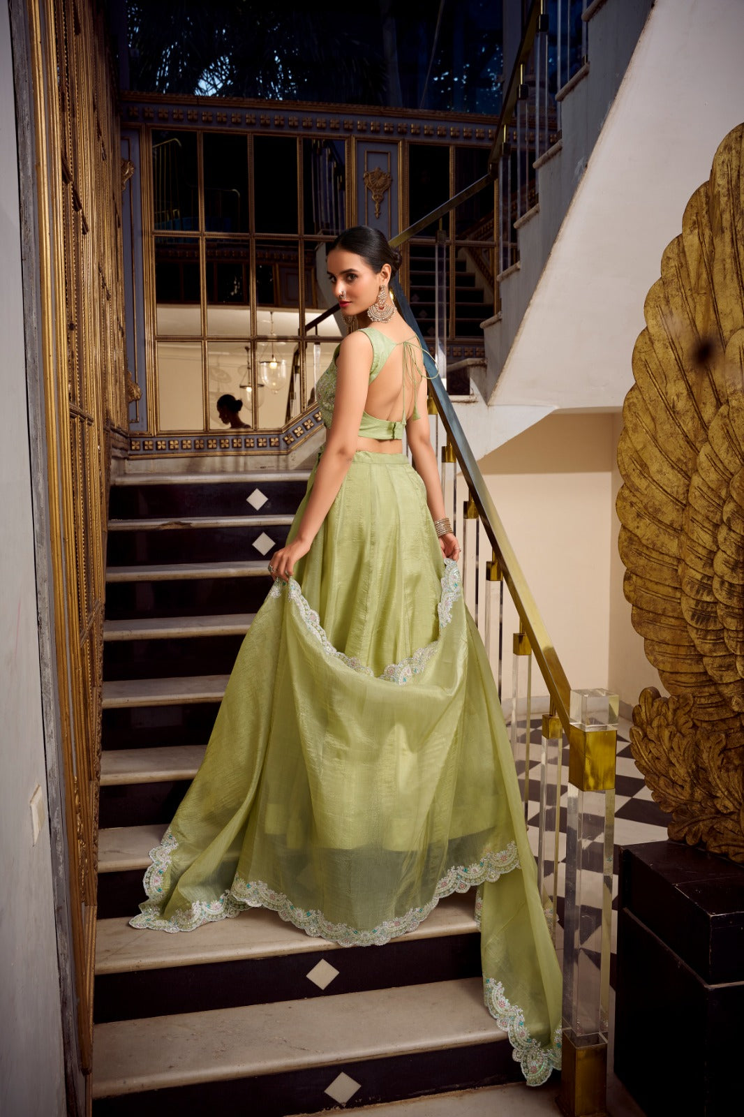 Magnificent Gold Crush Sequins Thread Diamond Worked Lehenga Choli