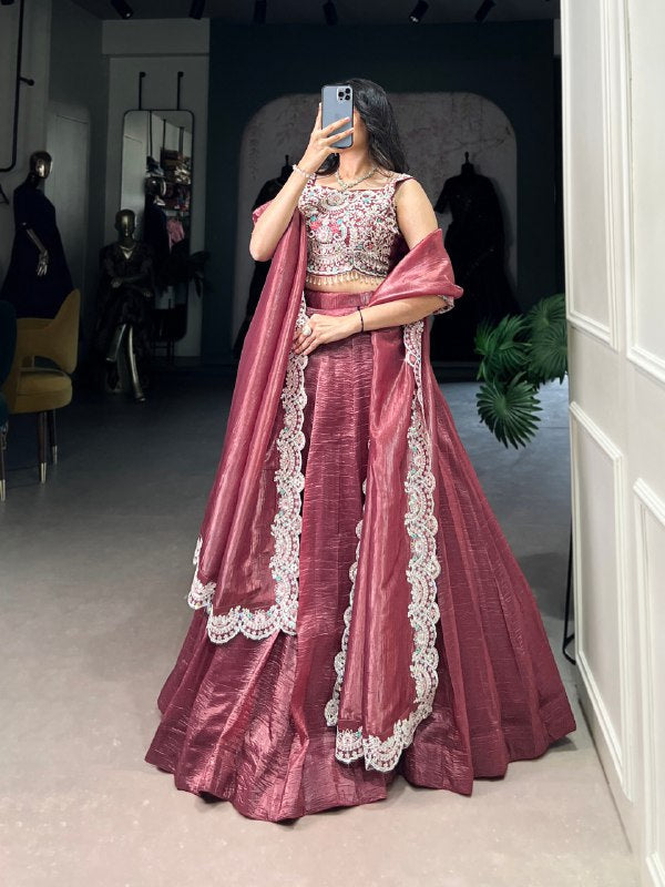 Magnificent Gold Crush Sequins Thread Diamond Worked Lehenga Choli