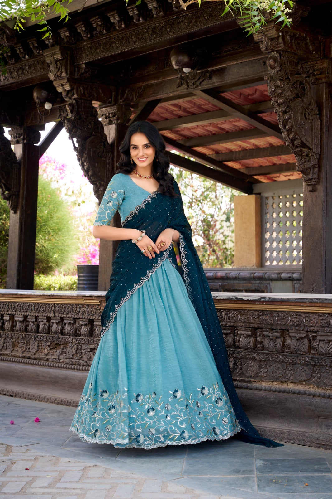 Attractive Silver Glosy Thread Sequins Worked Lehenga Choli