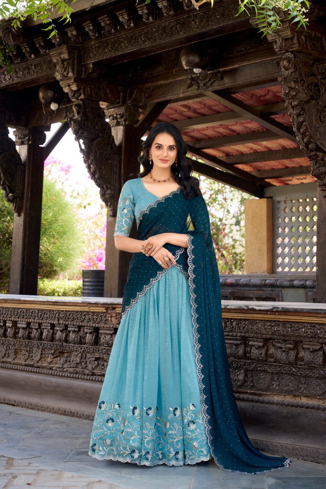 Attractive Silver Glosy Thread Sequins Worked Lehenga Choli