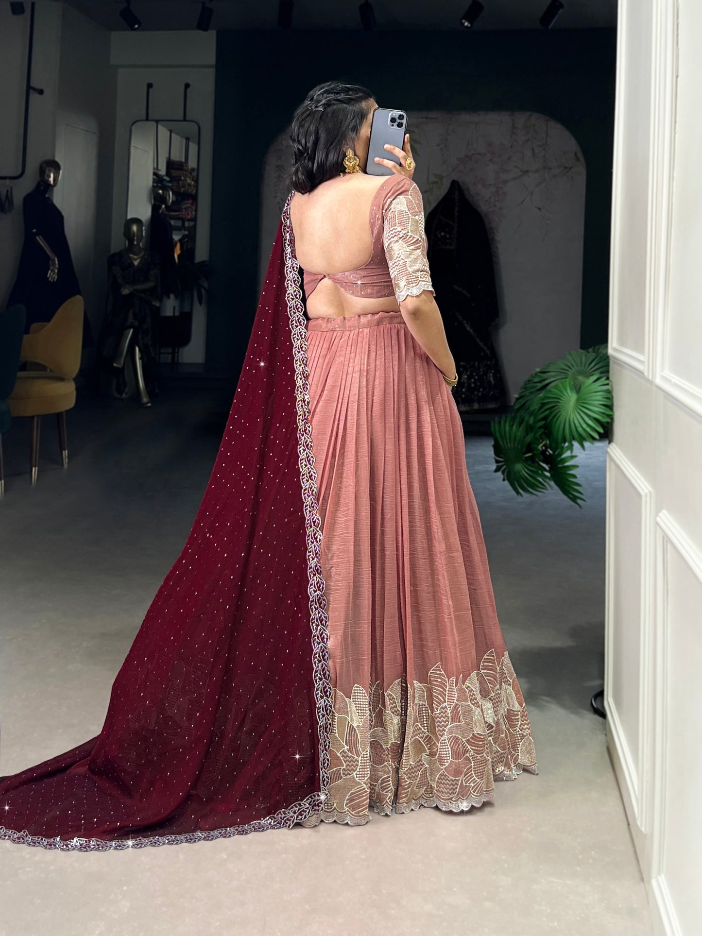 Attractive Silver Glosy Thread Sequins Worked Lehenga Choli