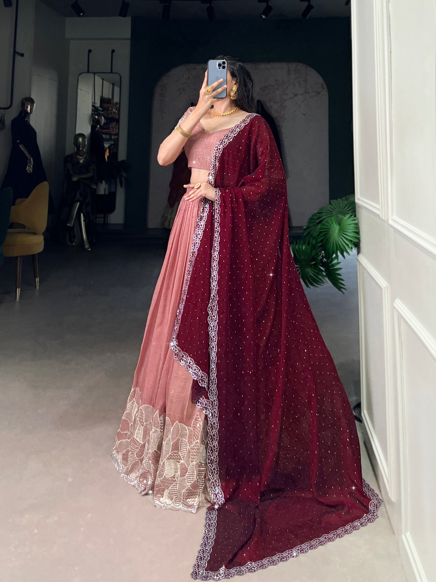 Attractive Silver Glosy Thread Sequins Worked Lehenga Choli