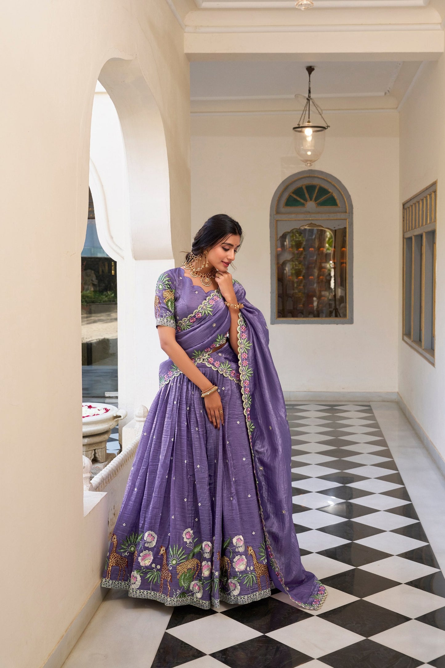 Mesmerizing Gold Crush Sequins Thread Worked Lehenga Choli