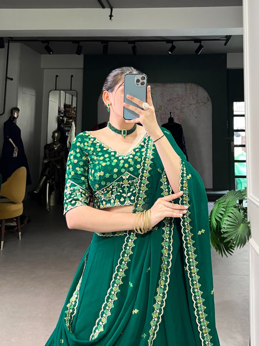 Spellbinding Georgette Thread Sequins Embroidered Lehenga Choli