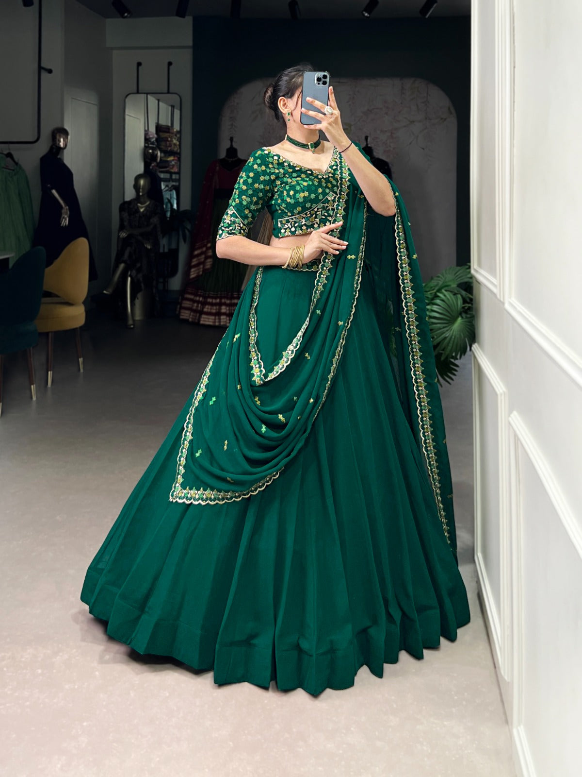 Spellbinding Georgette Thread Sequins Embroidered Lehenga Choli