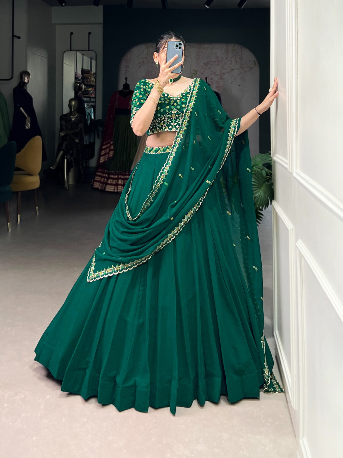Spellbinding Georgette Thread Sequins Embroidered Lehenga Choli