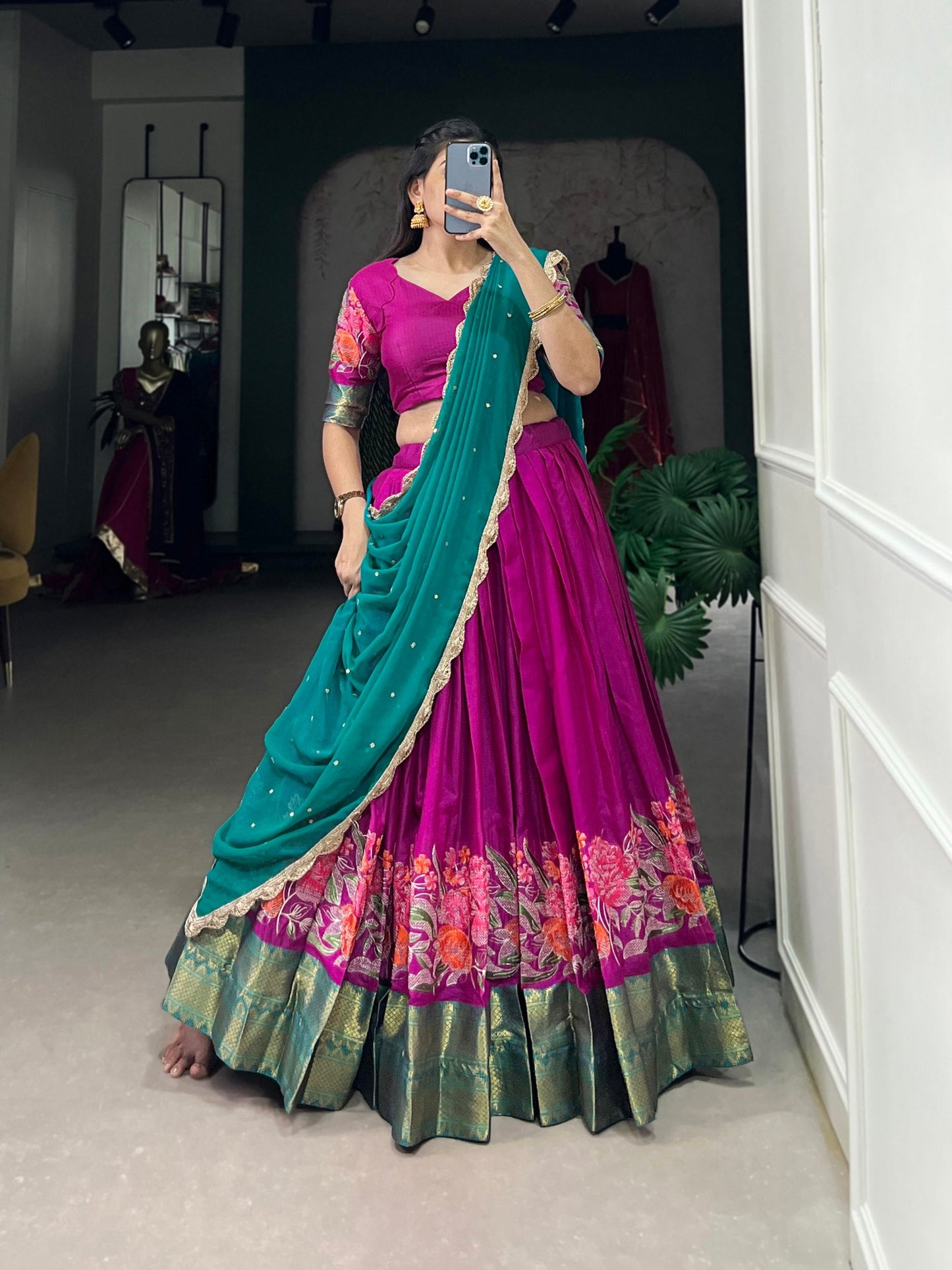 Spellbinding Cotton Silk Thread Embroidered Lehenga Choli - Ethnicwish