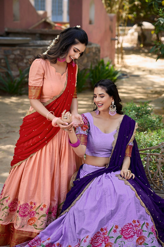 Spellbinding Cotton Silk Thread Embroidered Lehenga Choli - Ethnicwish