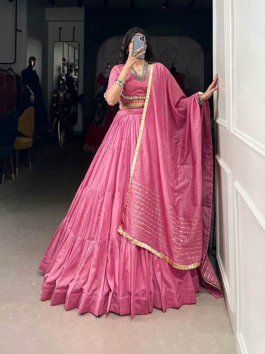 Light Pink Pure Chanderi Navratri Wear Lehenga Choli