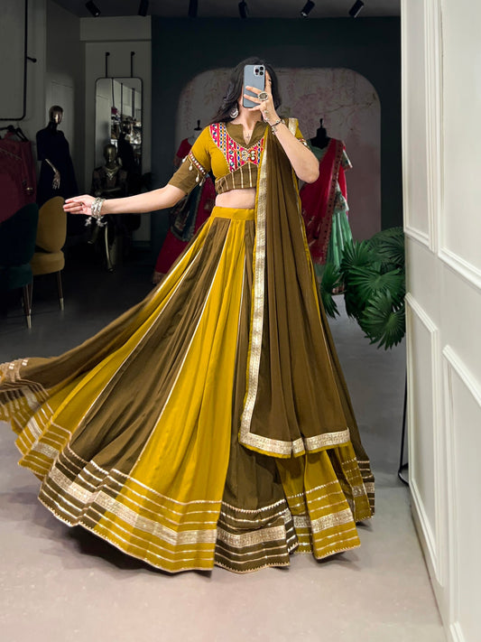 Mehendi Green Pure Rayon Navratri Wear Lehenga Choli