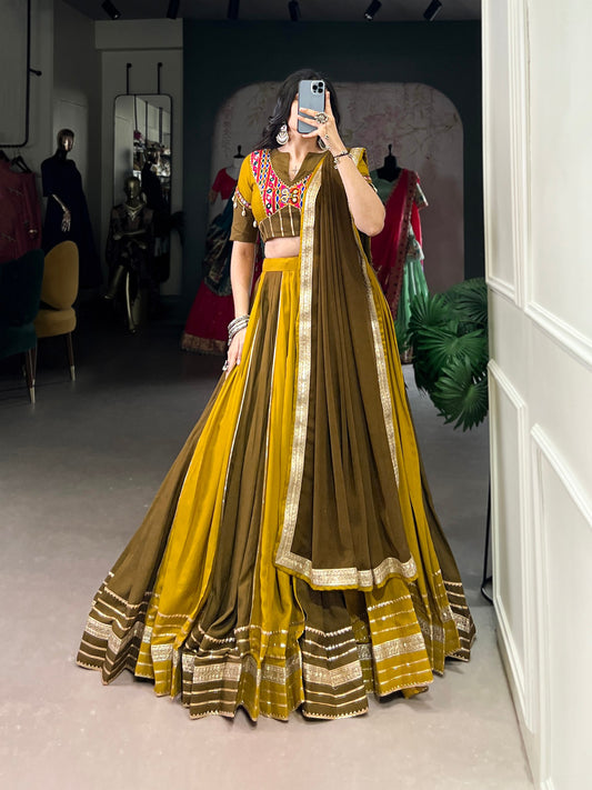 Mehendi Green Pure Rayon Navratri Wear Lehenga Choli