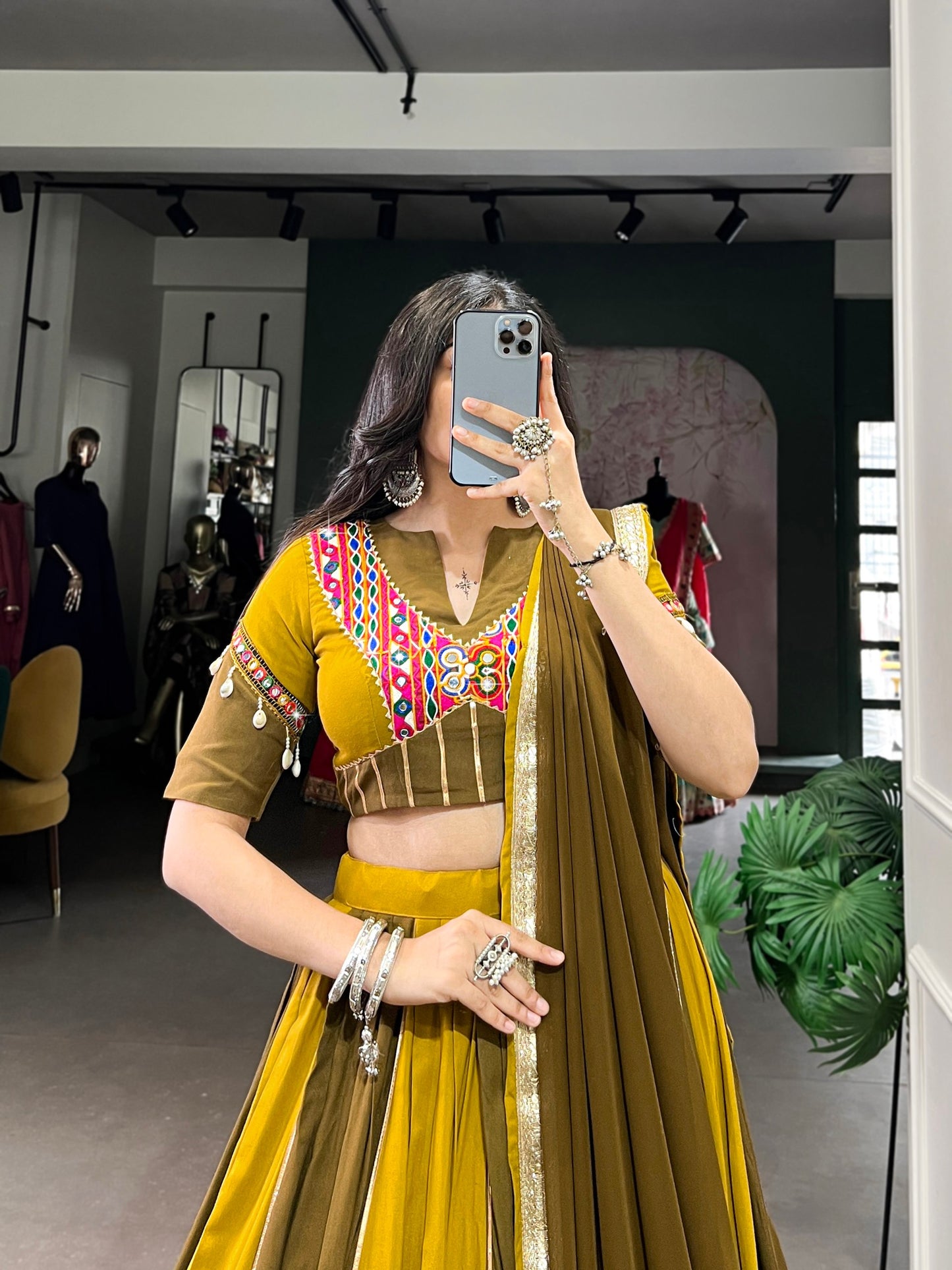 Mehendi Green Pure Rayon Navratri Wear Lehenga Choli