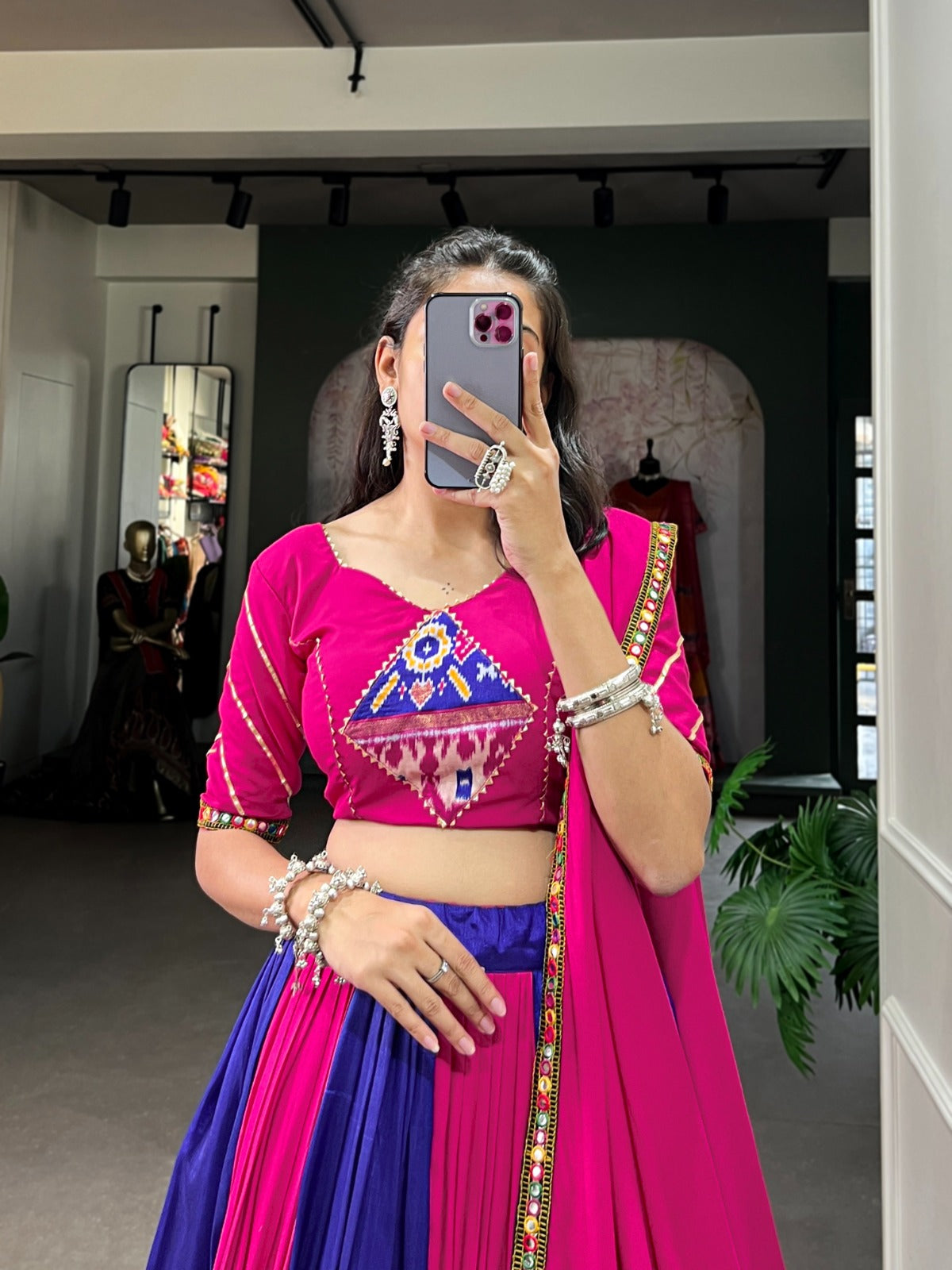 Dashing Navratri Wear Rayon Gamthi Mirror Worked Lehenga Choli - Ethnicwish