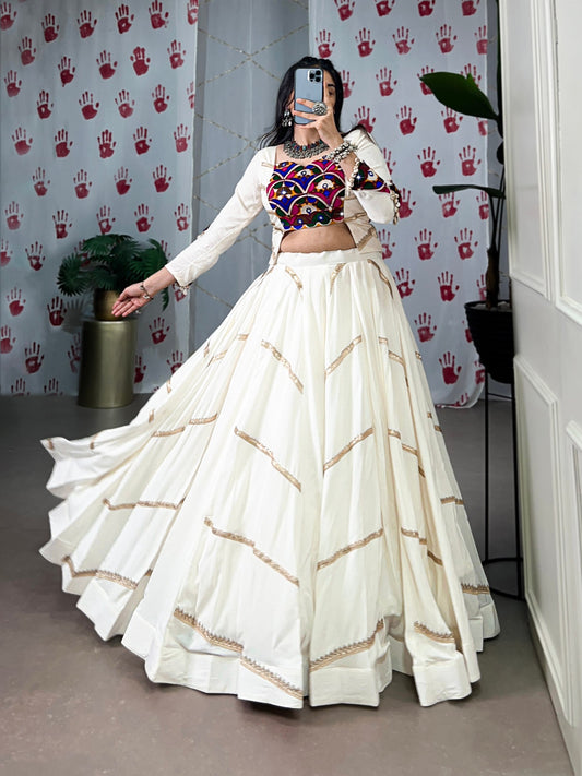 Spellbinding White Pure Rayon Sequins Lace Worked Navratri Lehenga Choli