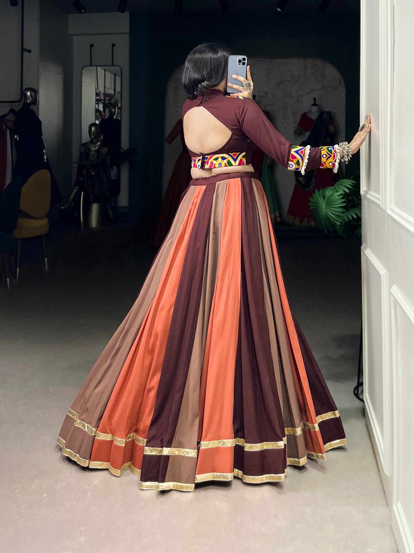Pure Rayon Embossed Lehenga Set with Mirror Gamthi Work Blouse – Fully Stitched & Ready to Wear