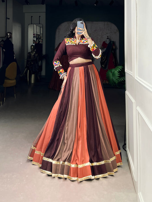 Pure Rayon Embossed Lehenga Set with Mirror Gamthi Work Blouse – Fully Stitched & Ready to Wear