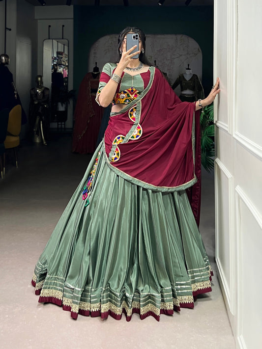 Breathtaking Silk Crepe Sequins Thread Worked Navratri Lehenga Choli