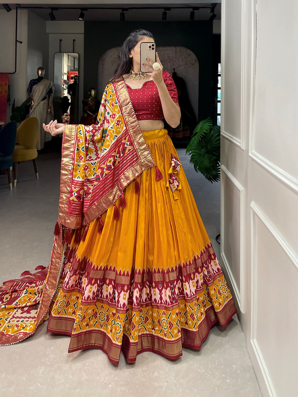 Refined Tussar Silk Patola Printed Lehenga Choli Set - Ethnicwish