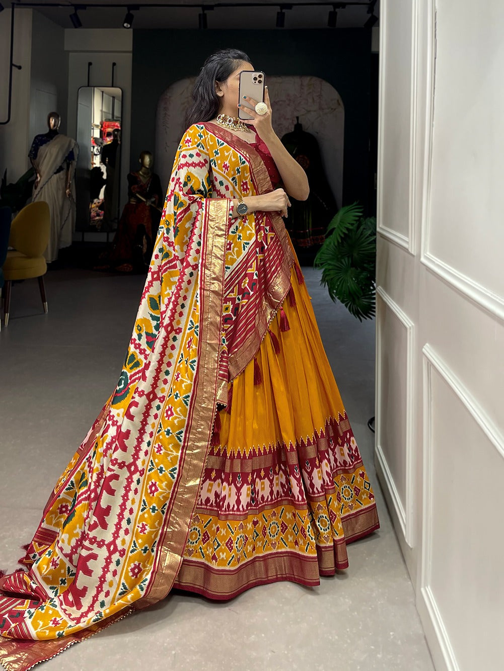 Refined Tussar Silk Patola Printed Lehenga Choli Set - Ethnicwish