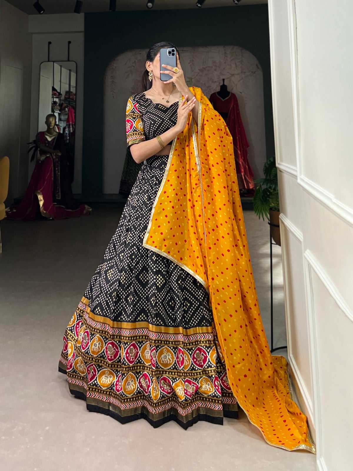 Spectacular Tussar Silk Bandhej Patola Printed Lehenga Choli - Ethnicwish