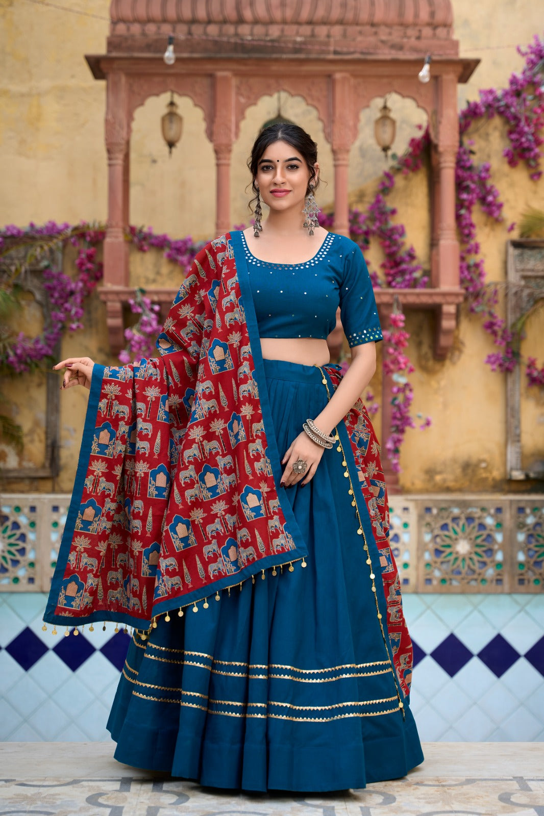 Prepossessing Firozi Pure Cotton Gota Patti Worked Lehenga Choli - Ethnicwish